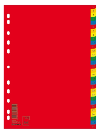 Разделитель А4 1-31 цветной. пластик