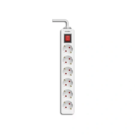 Удлинитель Camelion CMS-116-2M, 6 розеток, 2 метра, 10А, Выключатель, Белый