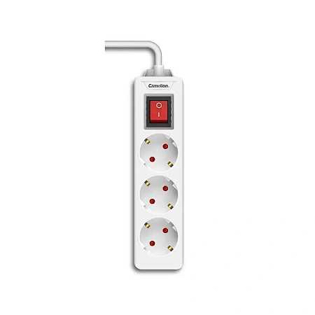 Удлинитель Camelion CMS-113-3M, 3 розетки, 3 метра, 10А, Выключатель, Белый